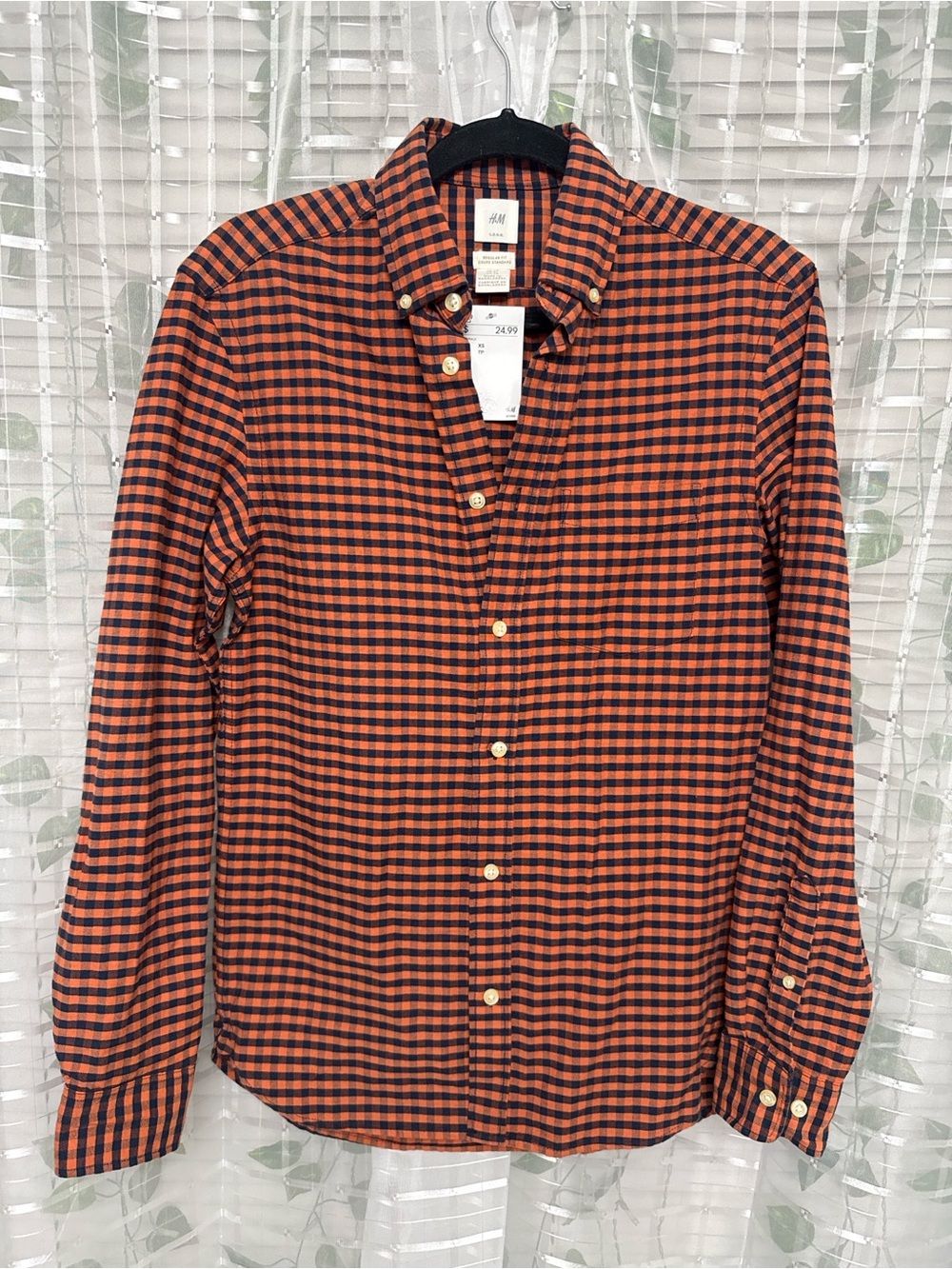 H&M Orange and Black Gingham Button-Down Shirt - Men's